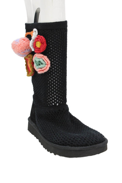 Ugg Women's Mesh Suede Pull-On Mid-Calf Socks Boot Black Size 10