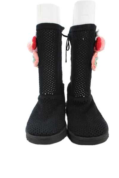 Ugg Women's Mesh Suede Pull-On Mid-Calf Socks Boot Black Size 10