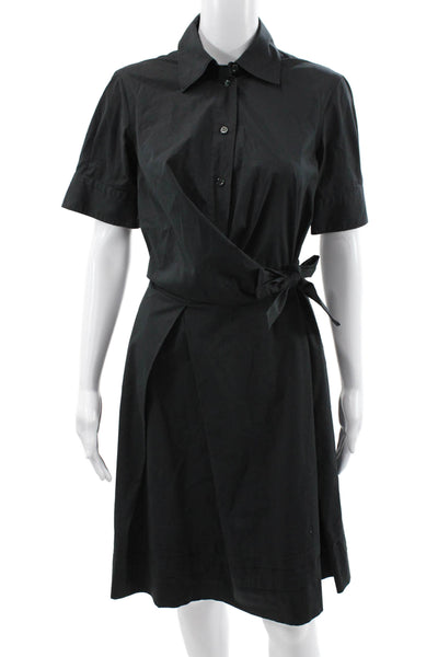 Moschino Women Black Collared Short Sleeve Shirt Dress Button Cotton Size 8