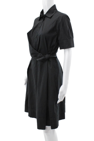 Moschino Women Black Collared Short Sleeve Shirt Dress Button Cotton Size 8