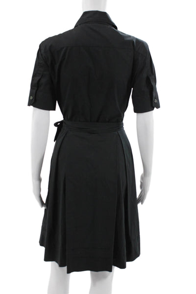 Moschino Women Black Collared Short Sleeve Shirt Dress Button Cotton Size 8