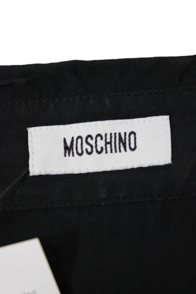 Moschino Women Black Collared Short Sleeve Shirt Dress Button Cotton Size 8