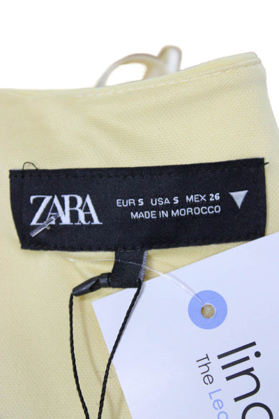 Zara Women Sheath Dress Yellow Boat Neck Sleeveless Short Polyester Size S