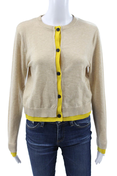 Zara Women Cardigan Beige Long Sleeve Round Neck Polyester Size S