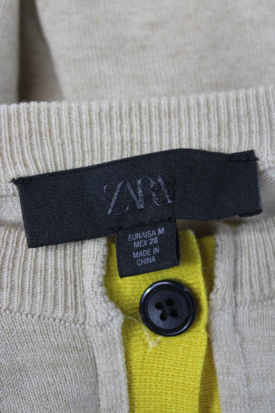 Zara Women Cardigan Beige Long Sleeve Round Neck Polyester Size S
