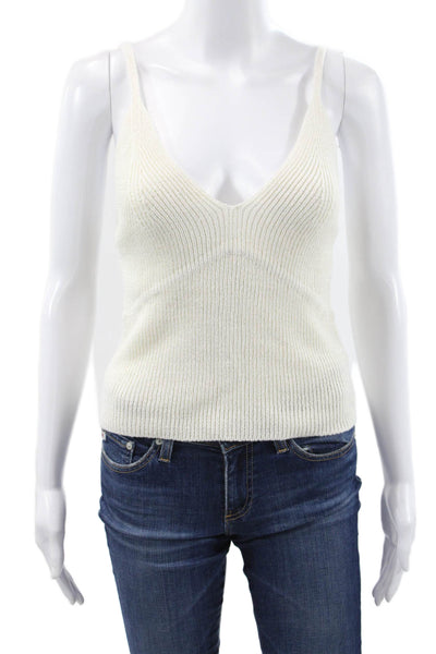 Zara Women V-Neck Ivory Viscose Camisole Sleeveless Solid Size M