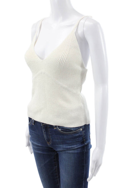 Zara Women V-Neck Ivory Viscose Camisole Sleeveless Solid Size M