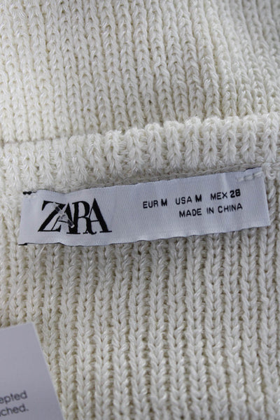 Zara Women V-Neck Ivory Viscose Camisole Sleeveless Solid Size M