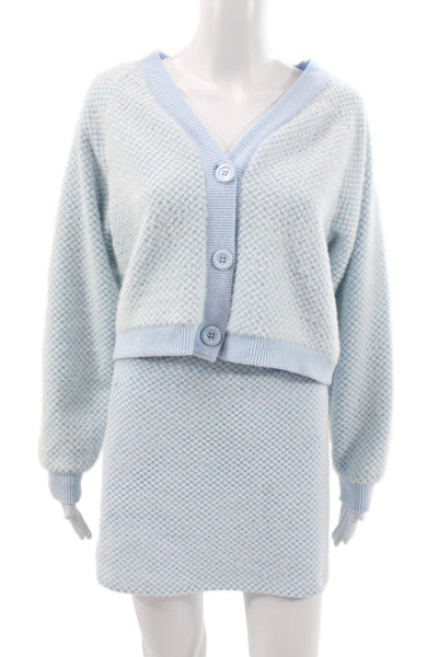 Zara Women Set Blue Check V-Neck Long Sleeve Short Skirt Button Size M