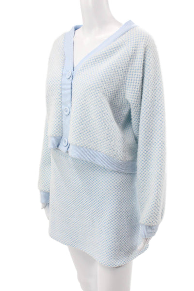 Zara Women Set Blue Check V-Neck Long Sleeve Short Skirt Button Size M