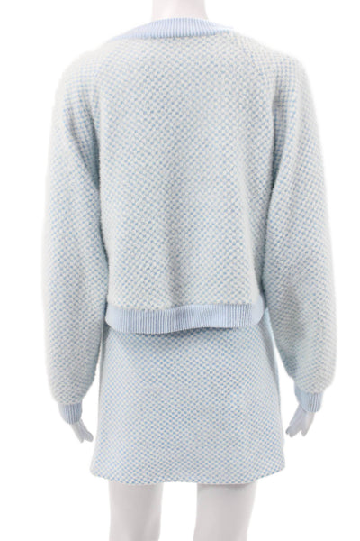 Zara Women Set Blue Check V-Neck Long Sleeve Short Skirt Button Size M