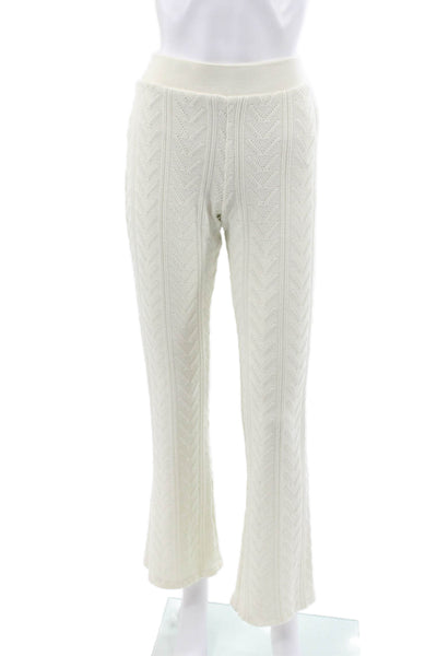 Zara Women Flare Pants Ivory Chevron Pull On 53% Viscose Size S