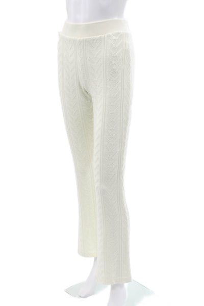 Zara Women Flare Pants Ivory Chevron Pull On 53% Viscose Size S
