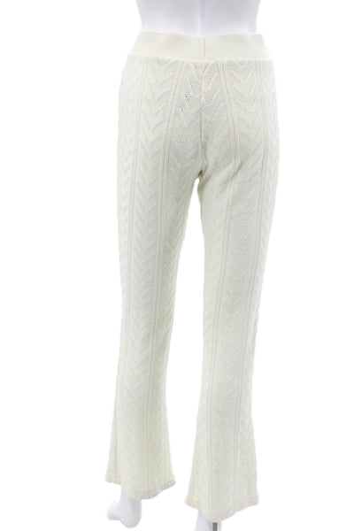 Zara Women Flare Pants Ivory Chevron Pull On 53% Viscose Size S