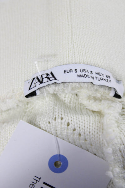 Zara Women Flare Pants Ivory Chevron Pull On 53% Viscose Size S