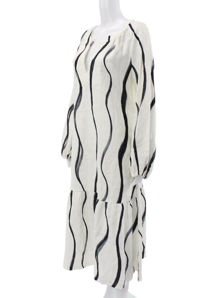 Marita Muurinainen Womens Shift Dress White Linen V-Neck Long Sleeve Size M