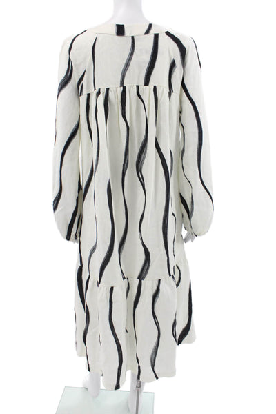 Marita Muurinainen Womens Shift Dress White Linen V-Neck Long Sleeve Size M