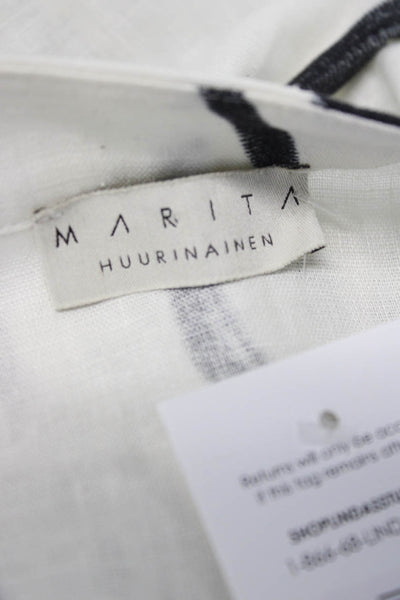 Marita Muurinainen Womens Shift Dress White Linen V-Neck Long Sleeve Size M