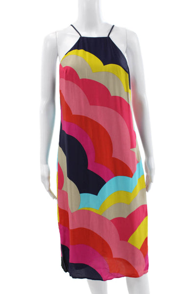 Trina Turk Women Shift Dress Halter Geometric Multicolor Rayon Mid-Calf Size 6