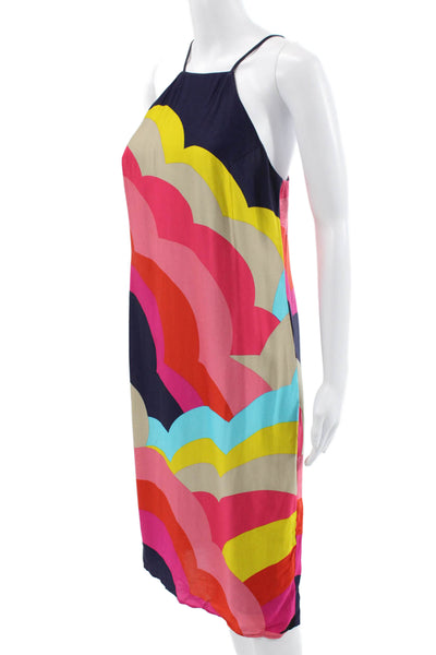 Trina Turk Women Shift Dress Halter Geometric Multicolor Rayon Mid-Calf Size 6