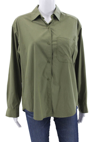 Massimo Dutti Women Green Viscose Collared Button-Up Blouse Long Sleeve Size XS