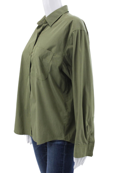 Massimo Dutti Women Green Viscose Collared Button-Up Blouse Long Sleeve Size XS