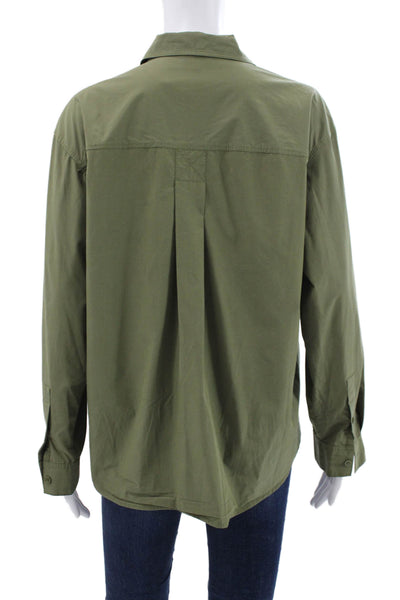 Massimo Dutti Women Green Viscose Collared Button-Up Blouse Long Sleeve Size XS