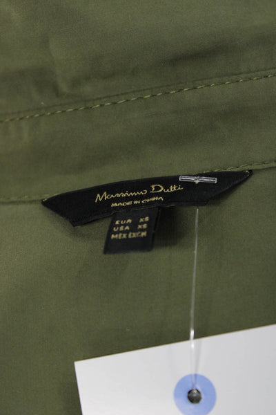 Massimo Dutti Women Green Viscose Collared Button-Up Blouse Long Sleeve Size XS
