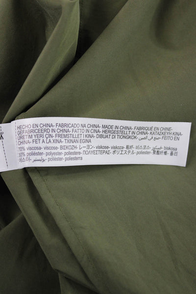 Massimo Dutti Women Green Viscose Collared Button-Up Blouse Long Sleeve Size XS