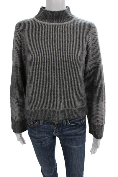 The Cashmere Project Women Gray Cashmere Striped Mock Neck Pullover Size XS