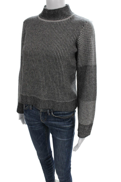 The Cashmere Project Women Gray Cashmere Striped Mock Neck Pullover Size XS