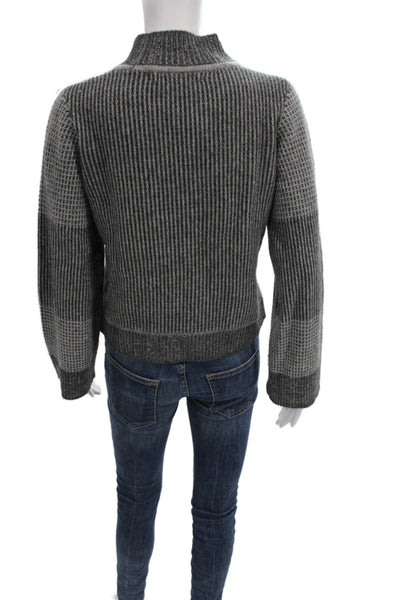 The Cashmere Project Women Gray Cashmere Striped Mock Neck Pullover Size XS