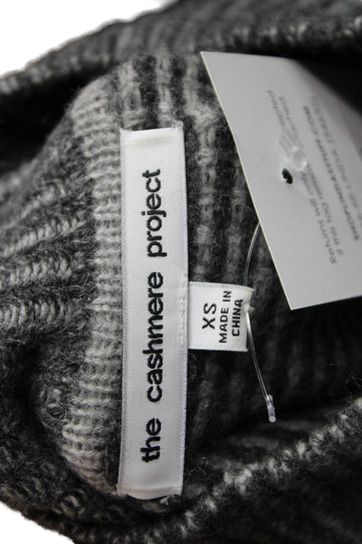 The Cashmere Project Women Gray Cashmere Striped Mock Neck Pullover Size XS