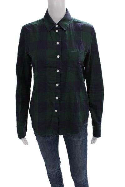 Band Of Outsiders Women Green Plaid Collared Button-Up Top Size 1