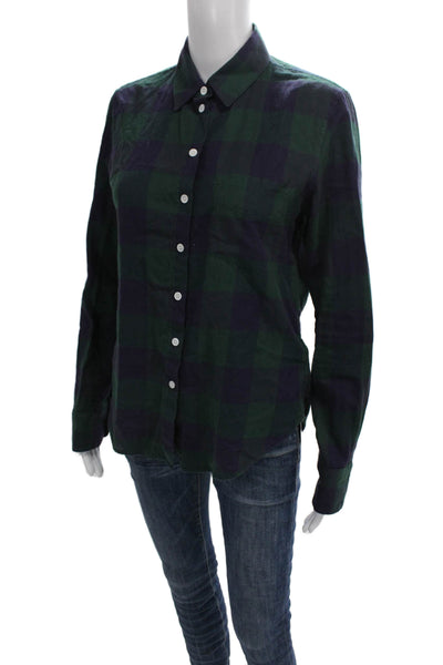 Band Of Outsiders Women Green Plaid Collared Button-Up Top Size 1