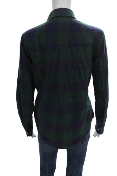 Band Of Outsiders Women Green Plaid Collared Button-Up Top Size 1