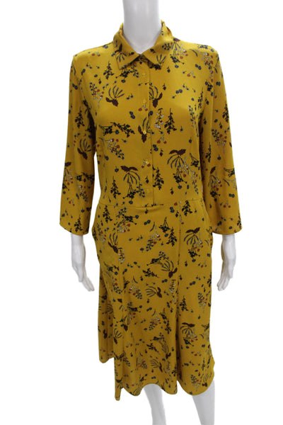 Comptoir Des Cotonniers Womens Yellow Floral Shirt Dress Long Sleeve Size M