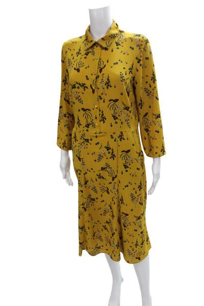Comptoir Des Cotonniers Womens Yellow Floral Shirt Dress Long Sleeve Size M