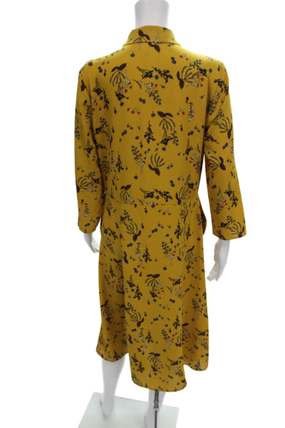 Comptoir Des Cotonniers Womens Yellow Floral Shirt Dress Long Sleeve Size M
