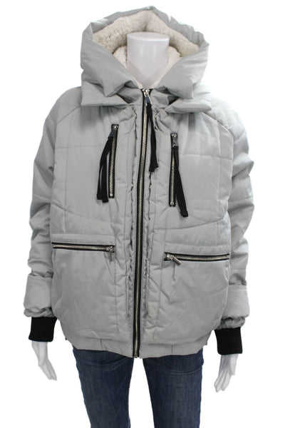 Bagatelle Womens Gray Puffer Jacket Zip Polyester Long Sleeve Size S