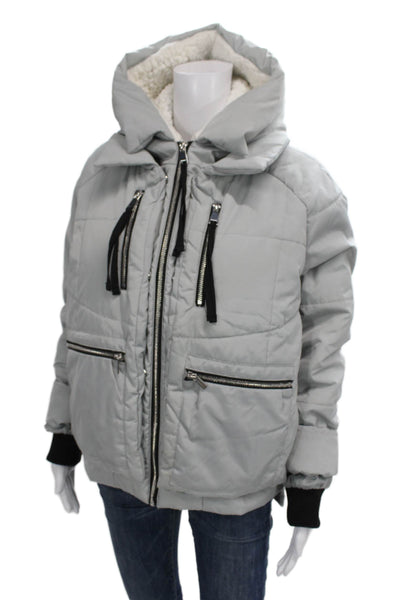 Bagatelle Womens Gray Puffer Jacket Zip Polyester Long Sleeve Size S