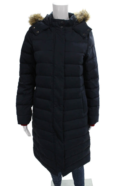Boden Women Puffer Jacket Blue Polyester Button Long Sleeve Size 4