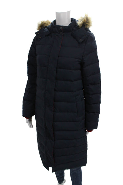 Boden Women Puffer Jacket Blue Polyester Button Long Sleeve Size 4