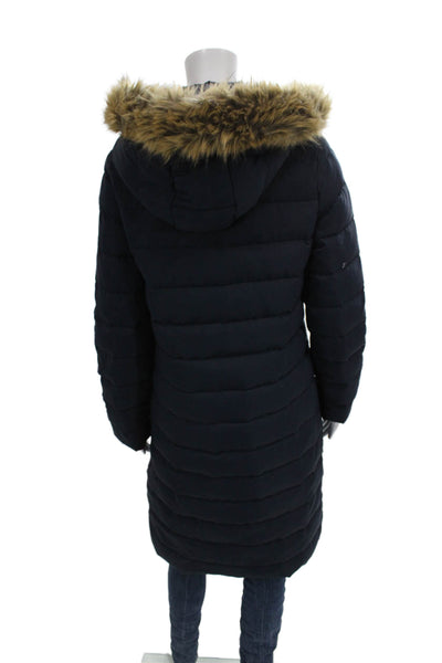 Boden Women Puffer Jacket Blue Polyester Button Long Sleeve Size 4