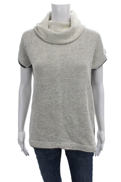 Lilla P Women Pullover Sweater Ivory Cowl Neck Short Sleeve Geometric Size S