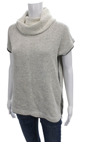 Lilla P Women Pullover Sweater Ivory Cowl Neck Short Sleeve Geometric Size S
