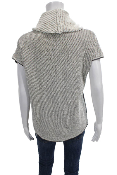 Lilla P Women Pullover Sweater Ivory Cowl Neck Short Sleeve Geometric Size S
