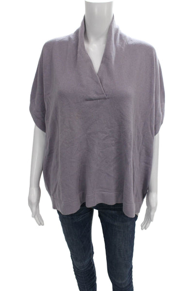 Amina Rubinacci Women Cashmere Purple Cowl Neck Short Sleeve Pullover Size 44