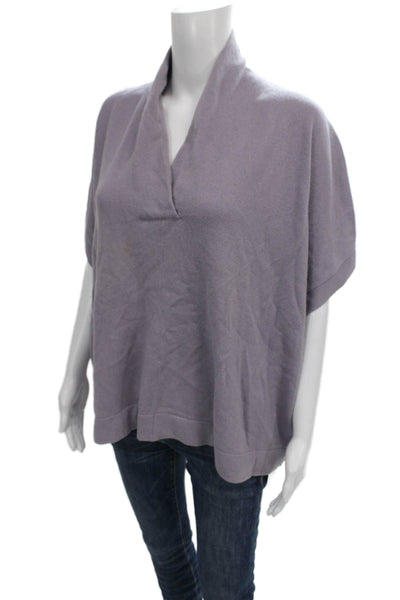 Amina Rubinacci Women Cashmere Purple Cowl Neck Short Sleeve Pullover Size 44