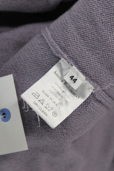 Amina Rubinacci Women Cashmere Purple Cowl Neck Short Sleeve Pullover Size 44